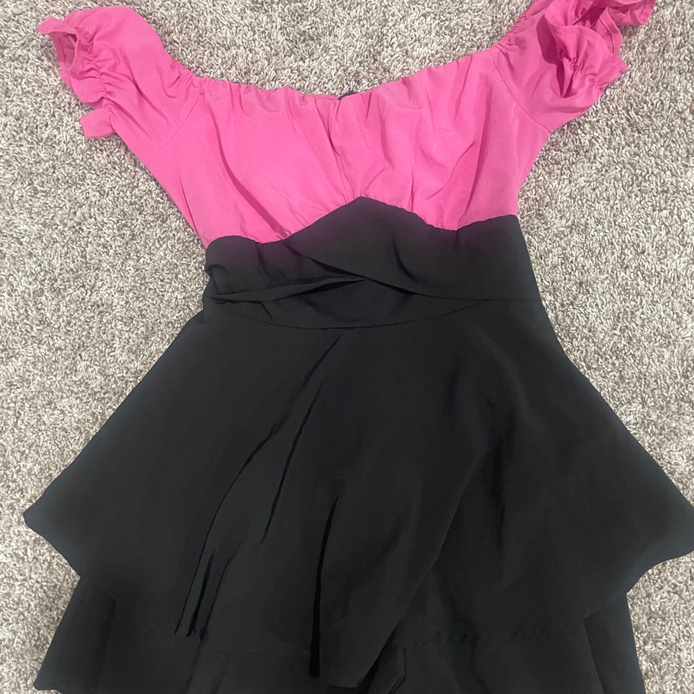 Pink and Black Off-Shoulder Dress